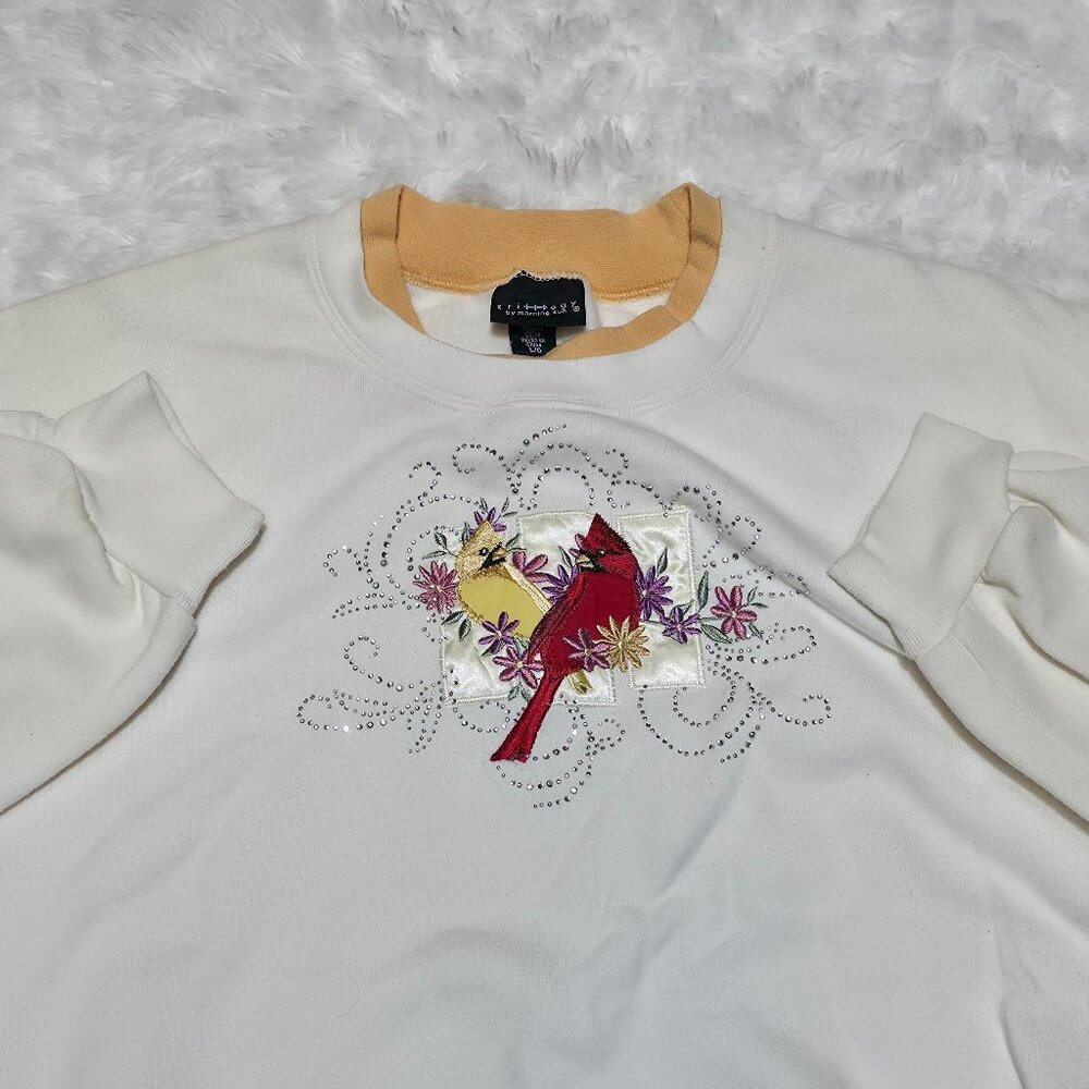 Vintage Sweater with Birds and flowers embroidery Sz Large